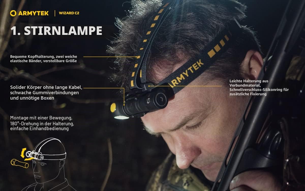 Armytek Neu Stirnlampe Wizard C2 v4 Kaltweiß 1200 Lumen LED Taschenlampe Magnet USB Aufladbarer