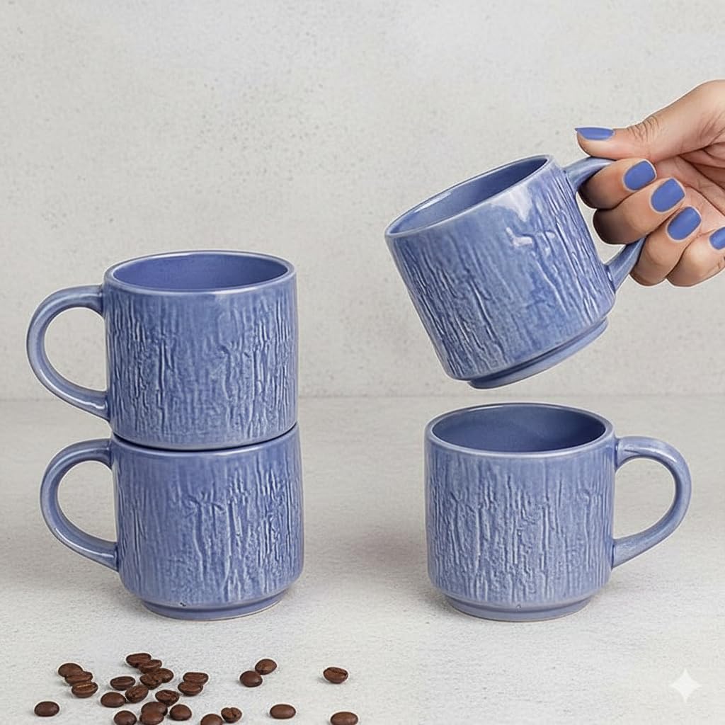 IZZYLYF 'Sky Stone Classic Blue' Ceramic Tea Cups Set of 6, 240 ml Each, Microwave and Dishwasher Safe Tea Coffee Cups with Handle, Ideal for Home, Kitchen, Office, Cafe and Gifting Use 3