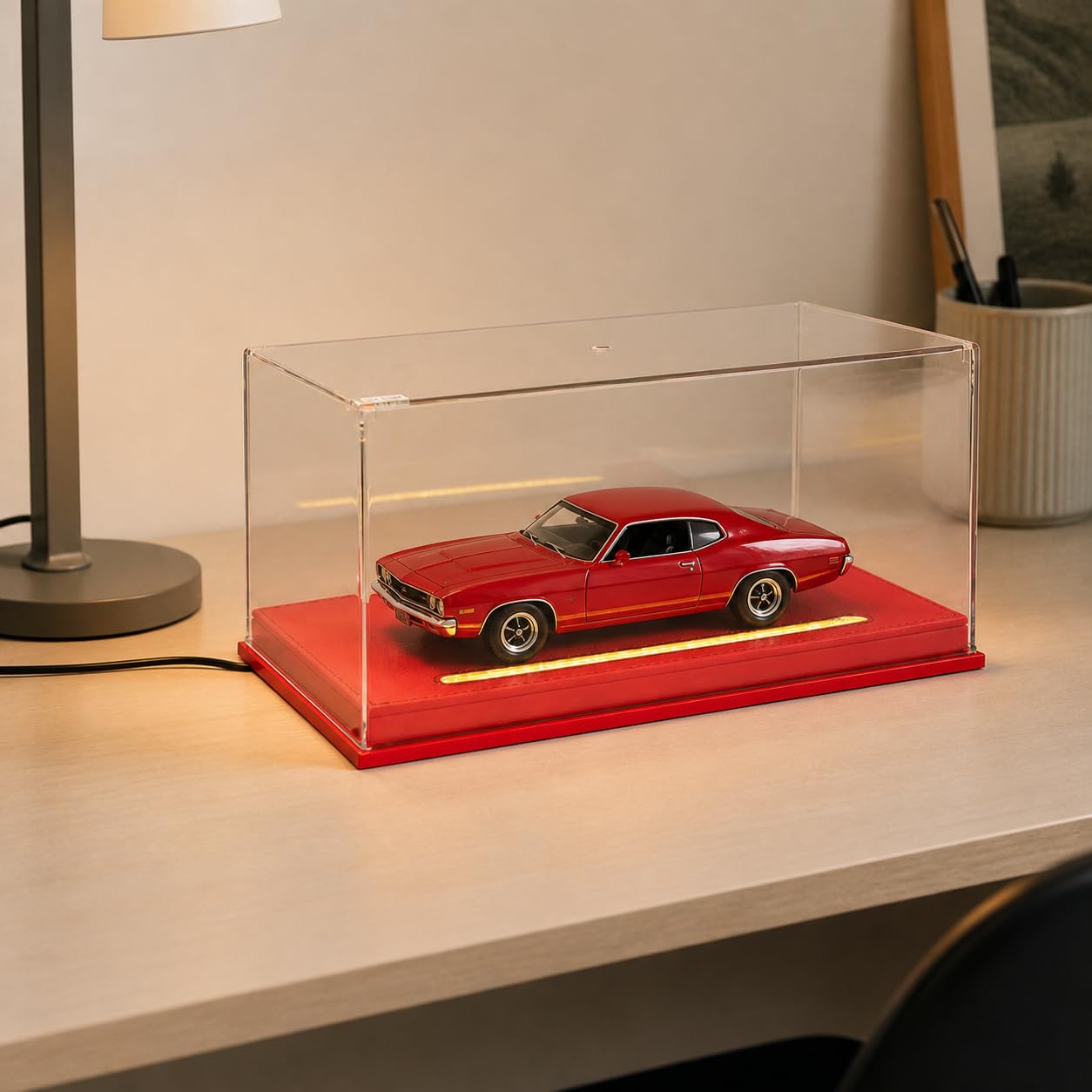 Vetrina Display Case per Auto 1:24 , Rosso | Illuminazione regolabile, Contenitore per figure, Esposizione di giocattoli, Per espositori toriali