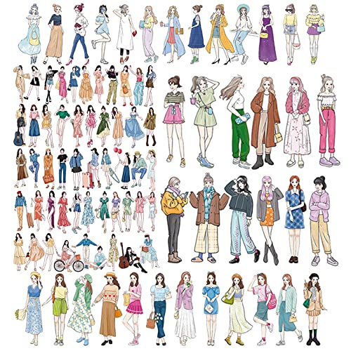 YUTOU Pack of 102 scrapbooking stickers, washi stickers, fashion girls, stickers, diary planner stickers, scrapbook stickers