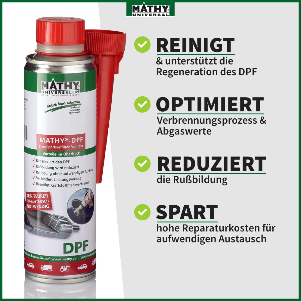 MATHY DPF-Kur - DPF Reiniger Diesel - Set Diesel Systemreiniger für Intensive DPF Partikelfilter Reinigung - Diesel Additiv, 4 Dosen