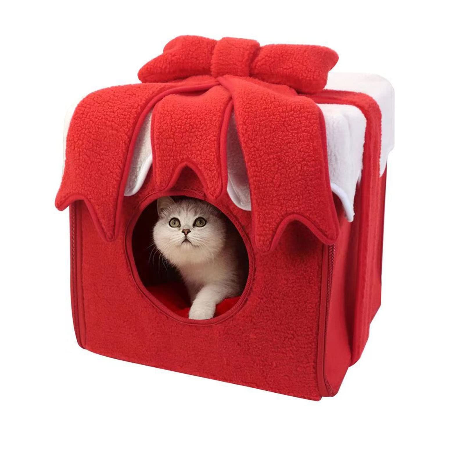 Chrees Tenda per Animali Domestici Calda, Morbida e Morbida, per Lettino Natalizio per Gatti, Gattini, Cani e Cuccioli (Rosso)