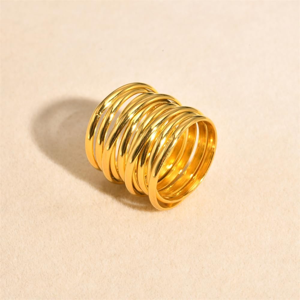 Kokoma Fashion Chunky Statement Rings for Women Multi-Layer Minimalist Stainless Steel Finger Band Ring Chunky Dome Bands Stackable Jewelry - Image 4