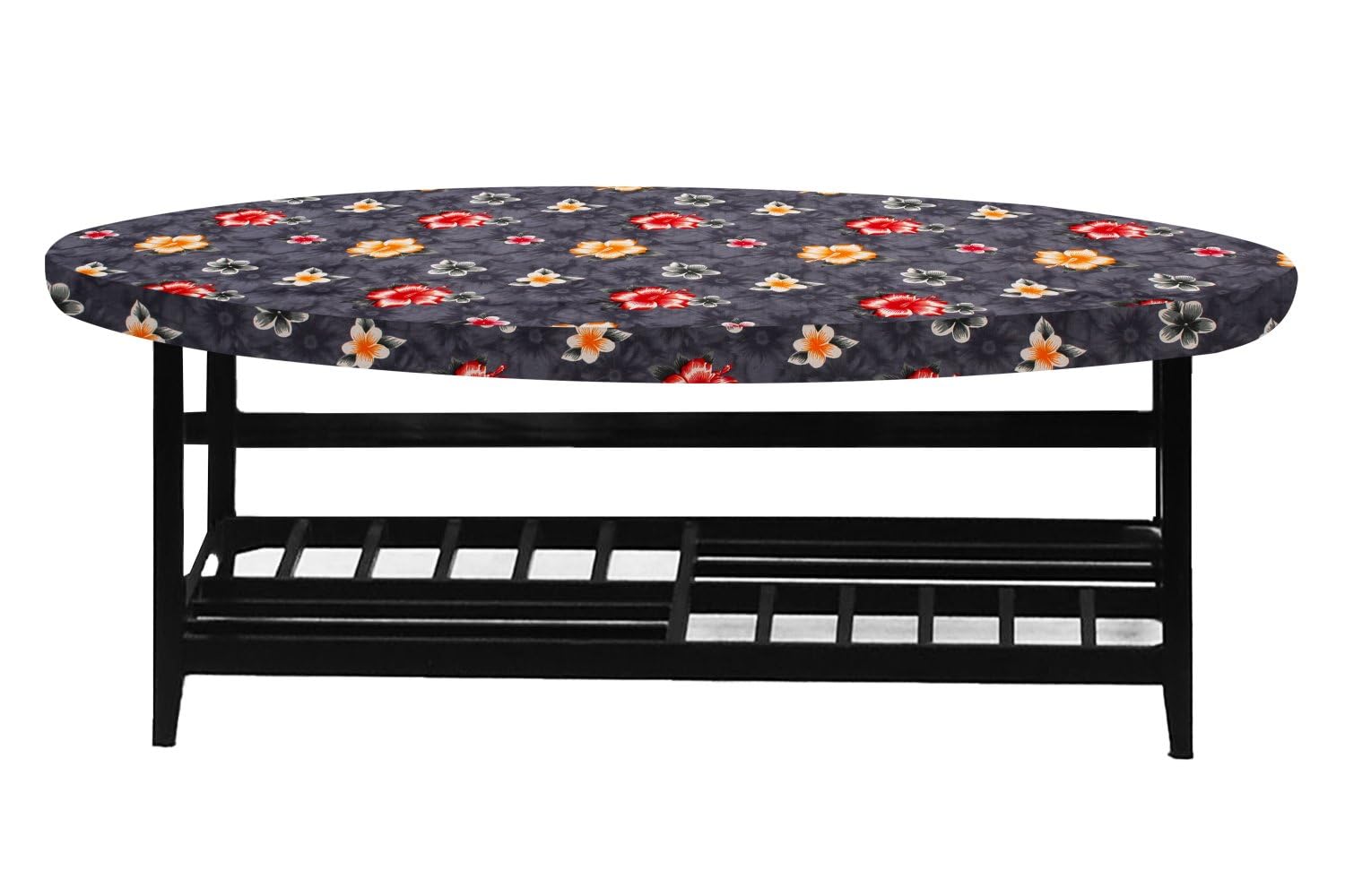 Stylista Elastic Polyester Oval Center Table Cover ( WxL 16x36 ) in Inches - Floral Pattern Grey-picture-14