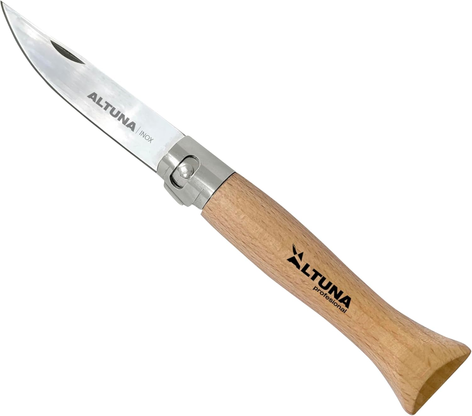 Multi-Purpose Knife - Model 8465 - Blade 8 cm - Length 19 cm - Folding System - Includes Cut Protection - Stainless Steel - Wooden Handle - Accessories and Care - Altuna