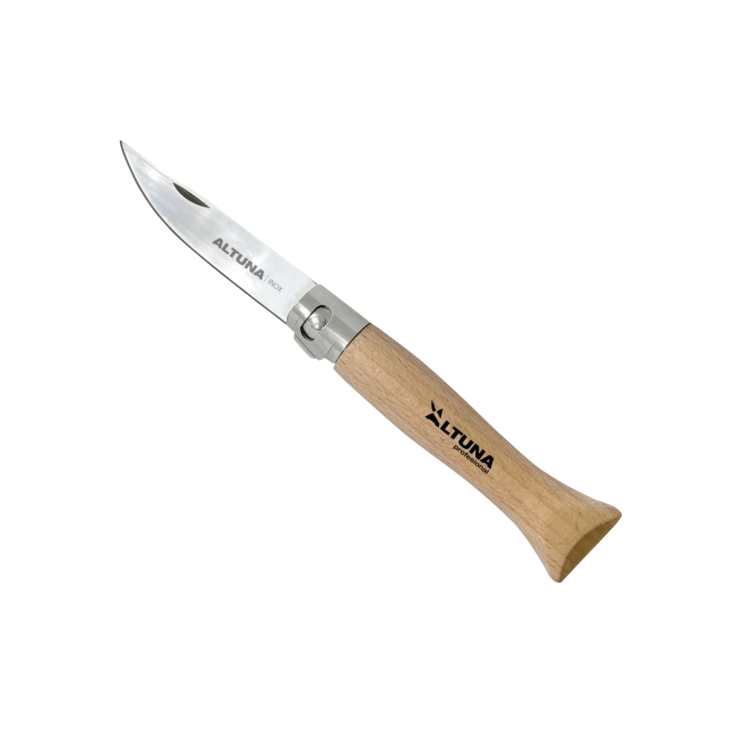 Altuna - Navaja Multiusos Plegable - Hoja de 8 cm de Acero Inoxidable - Con Seguro Anticorte - Mango de Madera Ergonómico - Navaja de Camping, Setas, Senderismo y Pesca - Compacta y Resistente