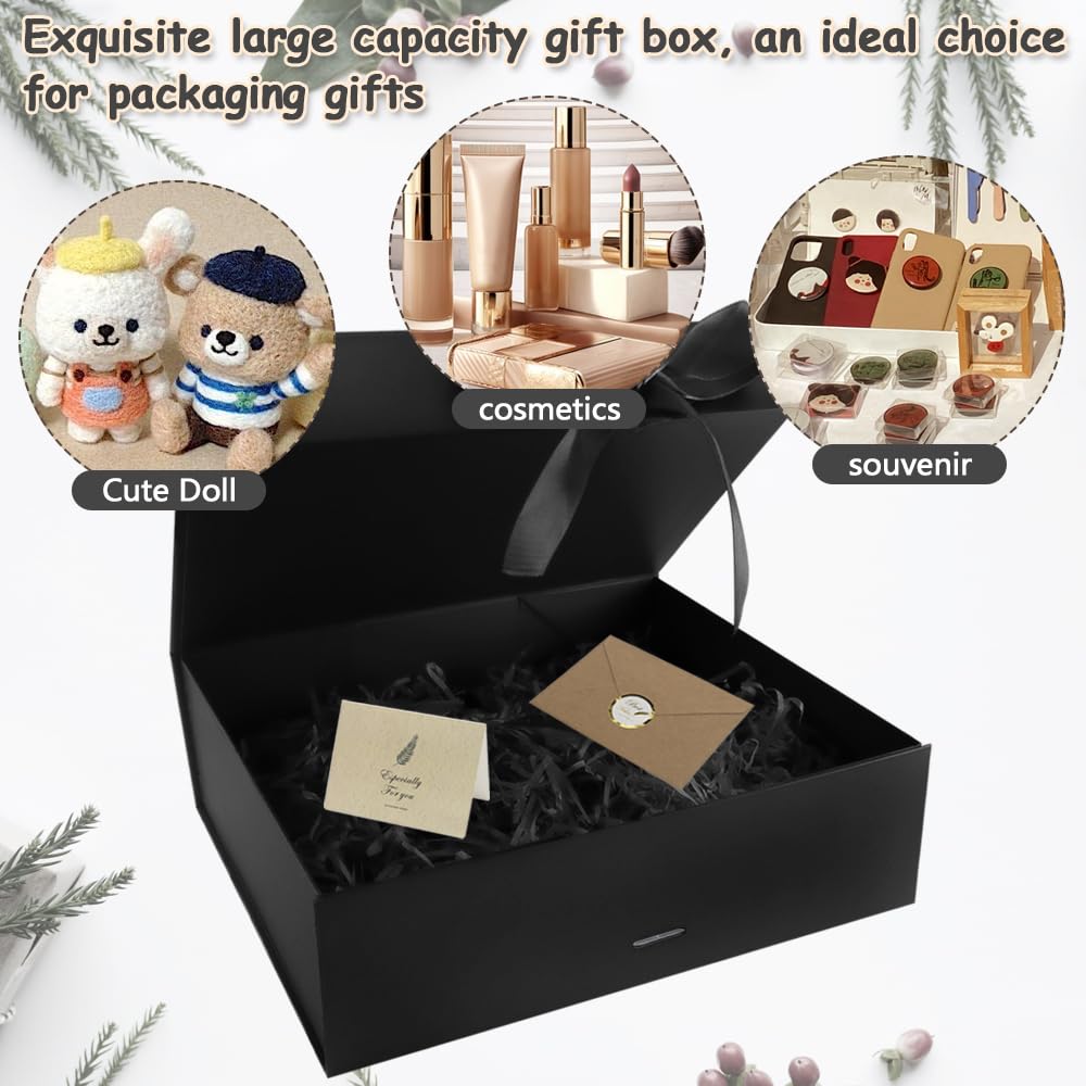 Scatola Regalo Magnetica 30x24x10 Cm Bianca - Pieghevole Con Nastro, Biglietto E Rafia - Foto 3