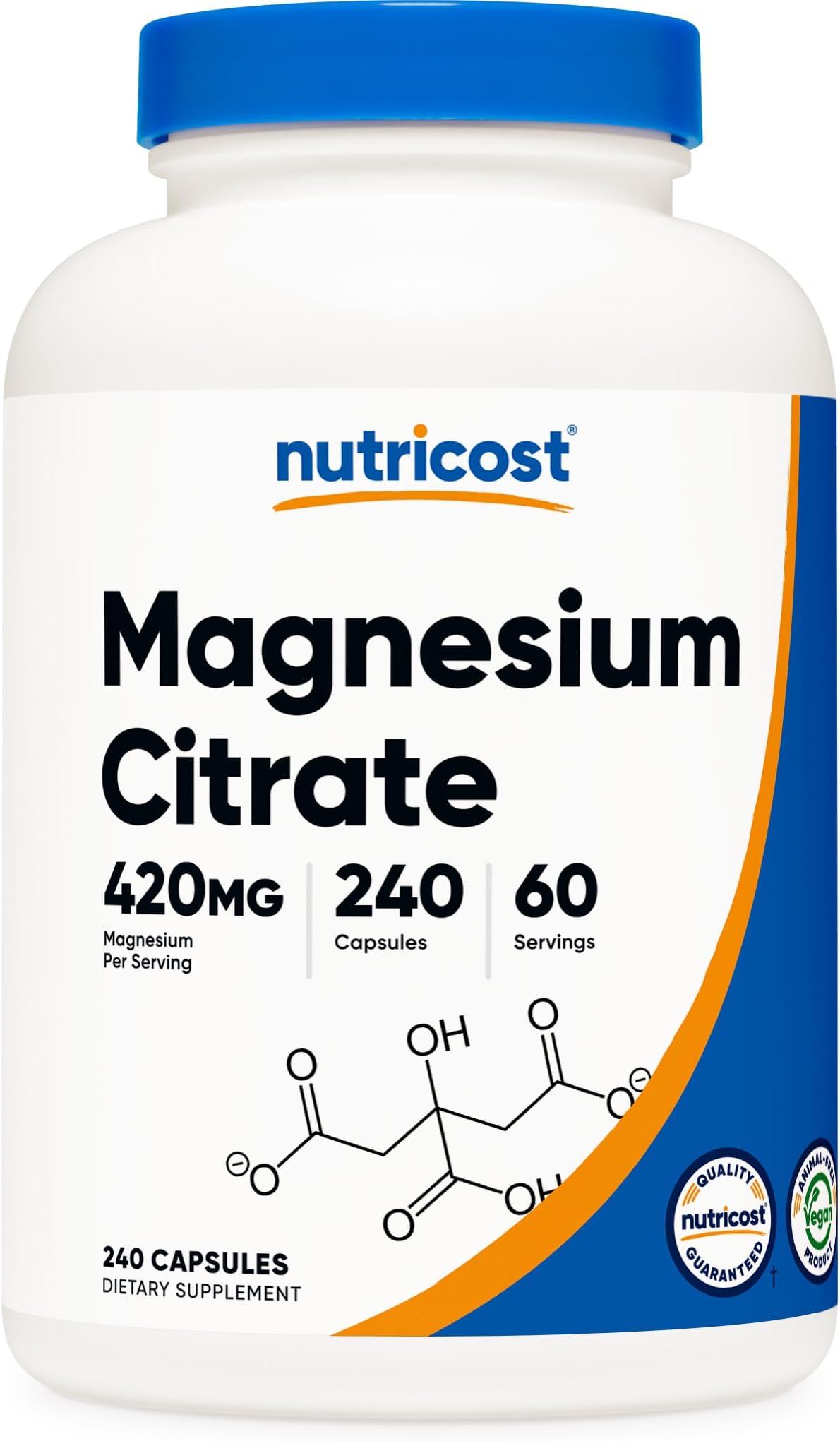 Magnesium Citrate 420mg, 240 Veggie Capsules - 60 Servings, Gluten Free, Non-GMO, Vegetarian Friendly