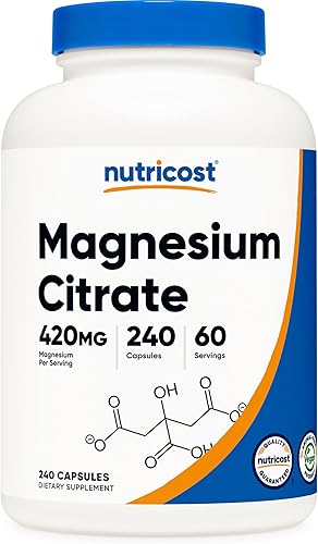 Nutricost Citrato de magnesio 420 mg, 120 porciones (210 mg por cápsula, 240 cápsulas vegetarianas), sin gluten, sin OMG, apto para vegetarianos