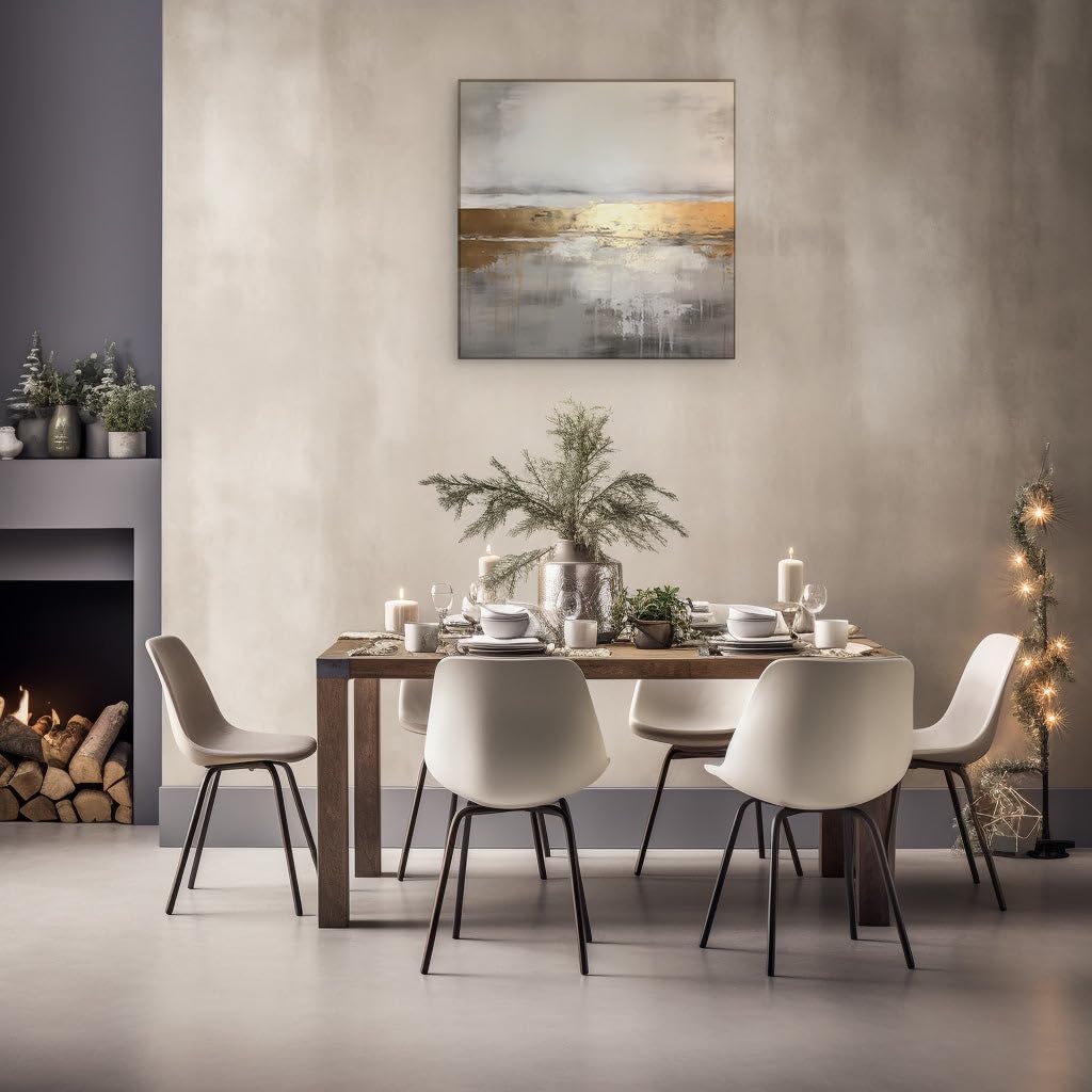 Canvas for Living room. Golden Horizons of Serenity � A Minimalist Dreamscape in Gold, White, and Gray, 27 x 18 inch Canvas Wall Art - Contemporary Masterpieces - Zen Wall Decor