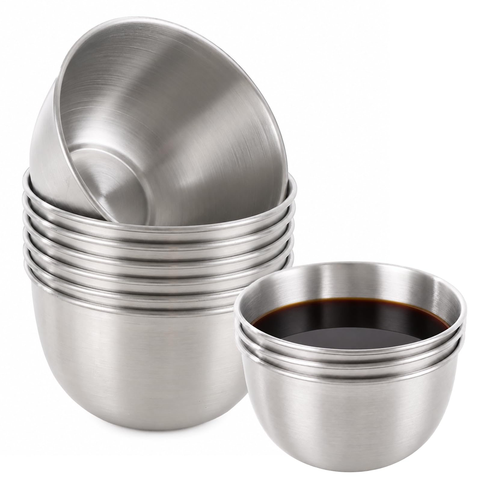 Ghligna 10PCS Small Stainless Steel Dipping Bowls & Sauce Pots 200ml, Metal Ramekins Condiment Pots, Sauce Cups & Seasoning Dishes, for Soy Sauce Dish, Portion Cups for Kitchen Party Silver
