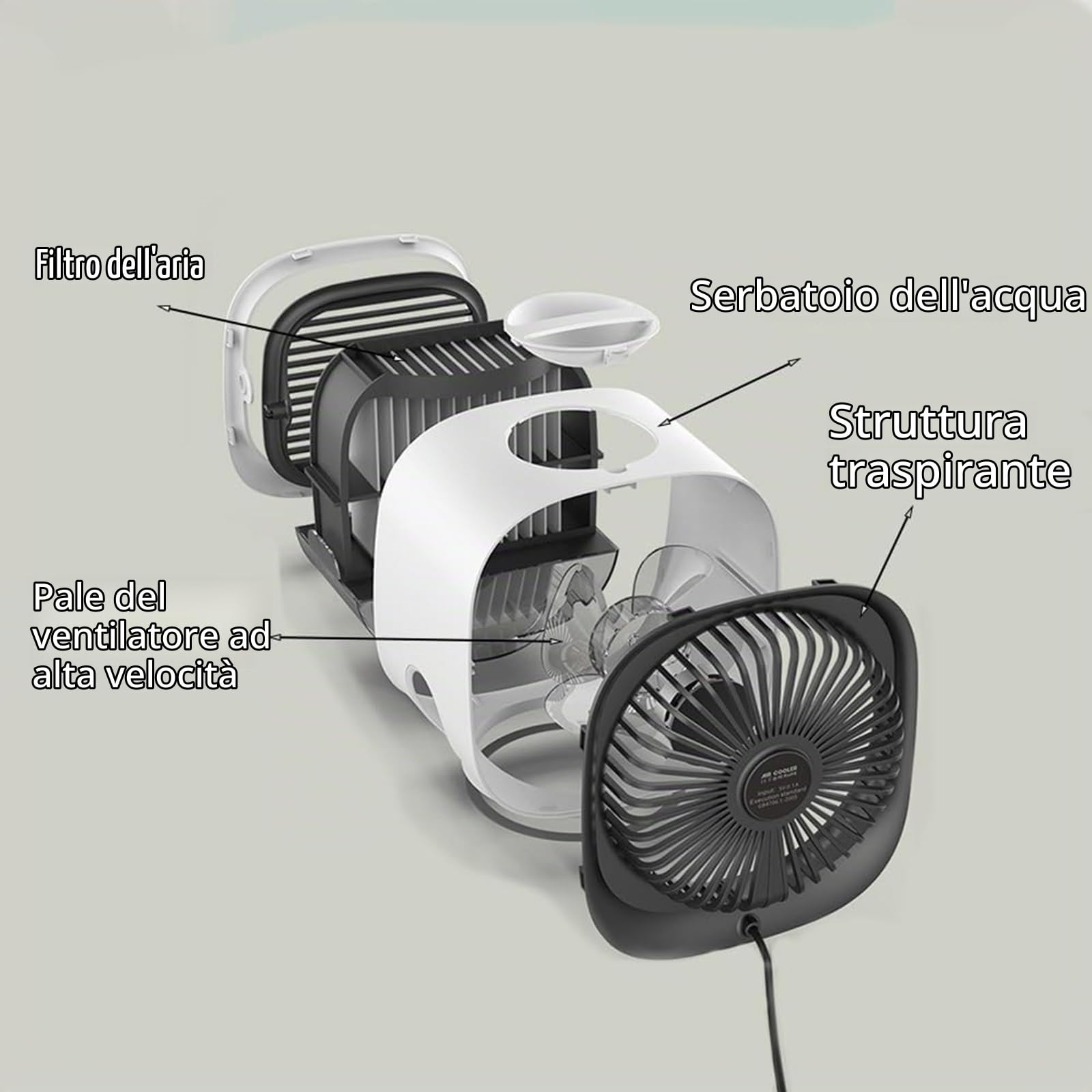 Aira Breeze climatizzatore per camera, raffreddamento ad acqua, funzionamento USB, per famiglia, da viaggio (Bianco)