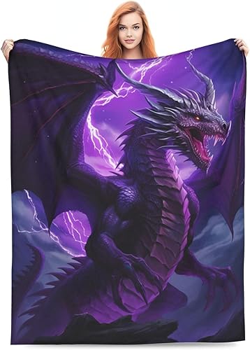 Manta de dragón de rayo morado, regalos para adultos y niños, manta de franela de fantasía, suave, cómoda, ligera para decoración del hogar, sofá,