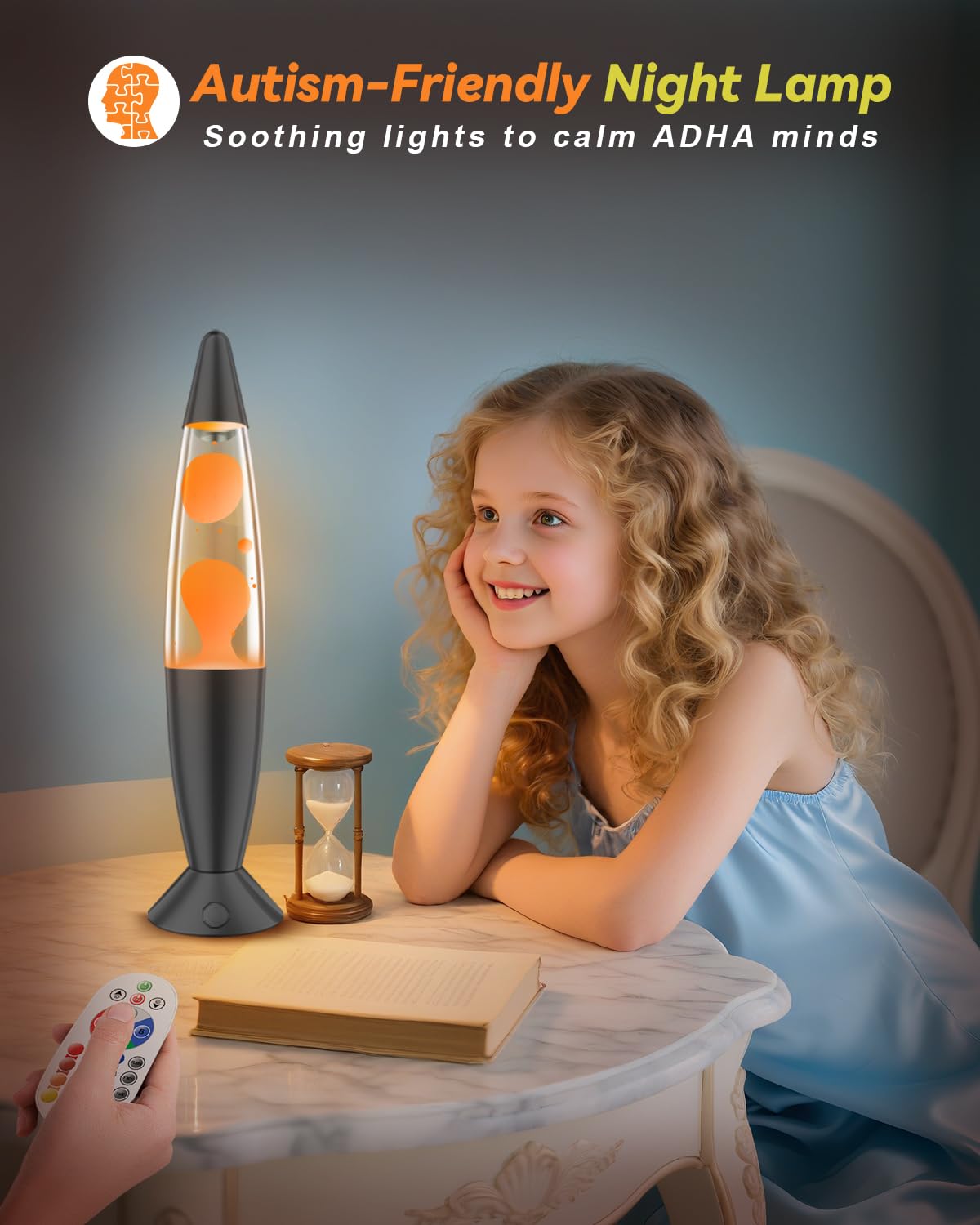 AONESY Lampe à lave pour enfants avec 17 changements de couleur : Grande lampe à lave pour la gestion du stress et la relaxation | Grandes lampes à lave noir or | Lampe à paillettes à intensité