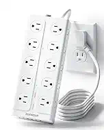Surge Protector Power Strip, 6Ft Extension Cord with Multiple Outlets, Flat Plug Power Strip with 20 Outlets 6 USB Ports(2 USB C), 4 Side Outlet Extender for Home Dorm Room, ETL Listed