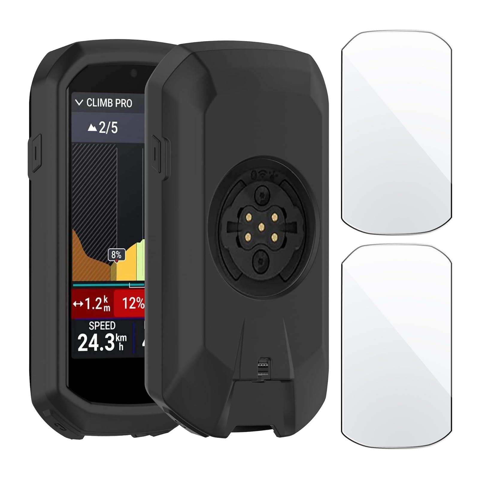 Etui ochronne kompatybilne z Garmin Edge 1050 + 2 folie ochronne na wyświetlacz ze szkła hartowanego, etui ochronne z silikonu – akcesoria rowerowe GPS do Garmin Edge 1050 – czarne