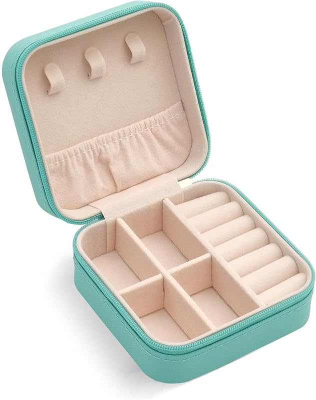 TRODANCE Mini estuche de viaje para joyas, pequeña caja organizadora de joyas portátil, caja de almacenamiento portátil para anillos, pendientes, collares, regalos para niñas, mujeres, bodas, cumpleaños, mamá, día de la madre (azul)