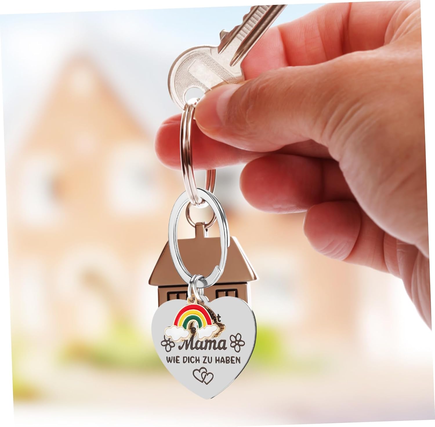 LIFKOME Heart Key Chain with Engraved Rainbow Pendant for Mom image 4
