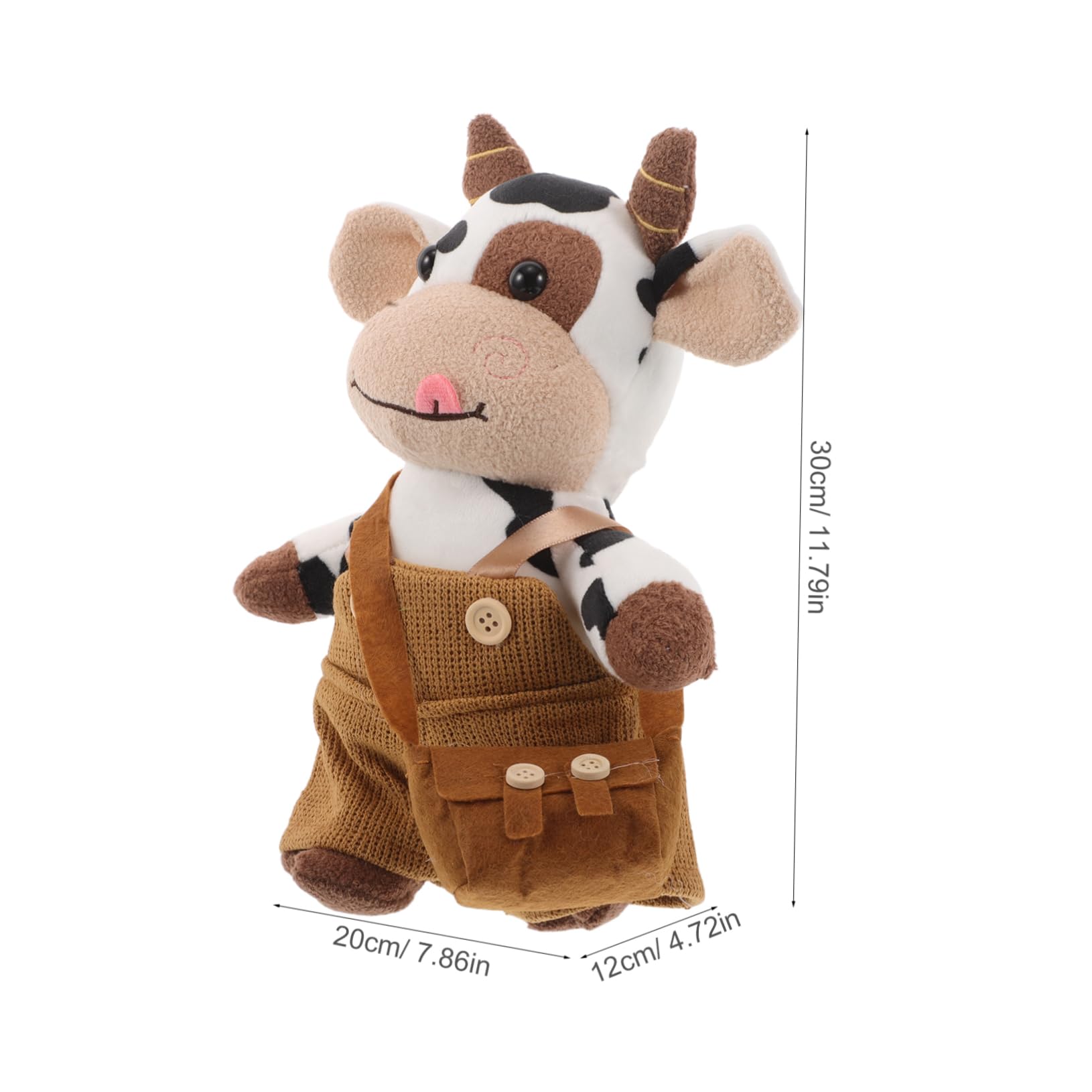 IMIKEYA Plüschtier Kuh Kuscheltier Weiches Niedliches Kuh Design mit Braunem Rucksack und Latzhose Detailreiches Flauschiges Stofftier für Wohnmobil Dekoration und Gemütliche