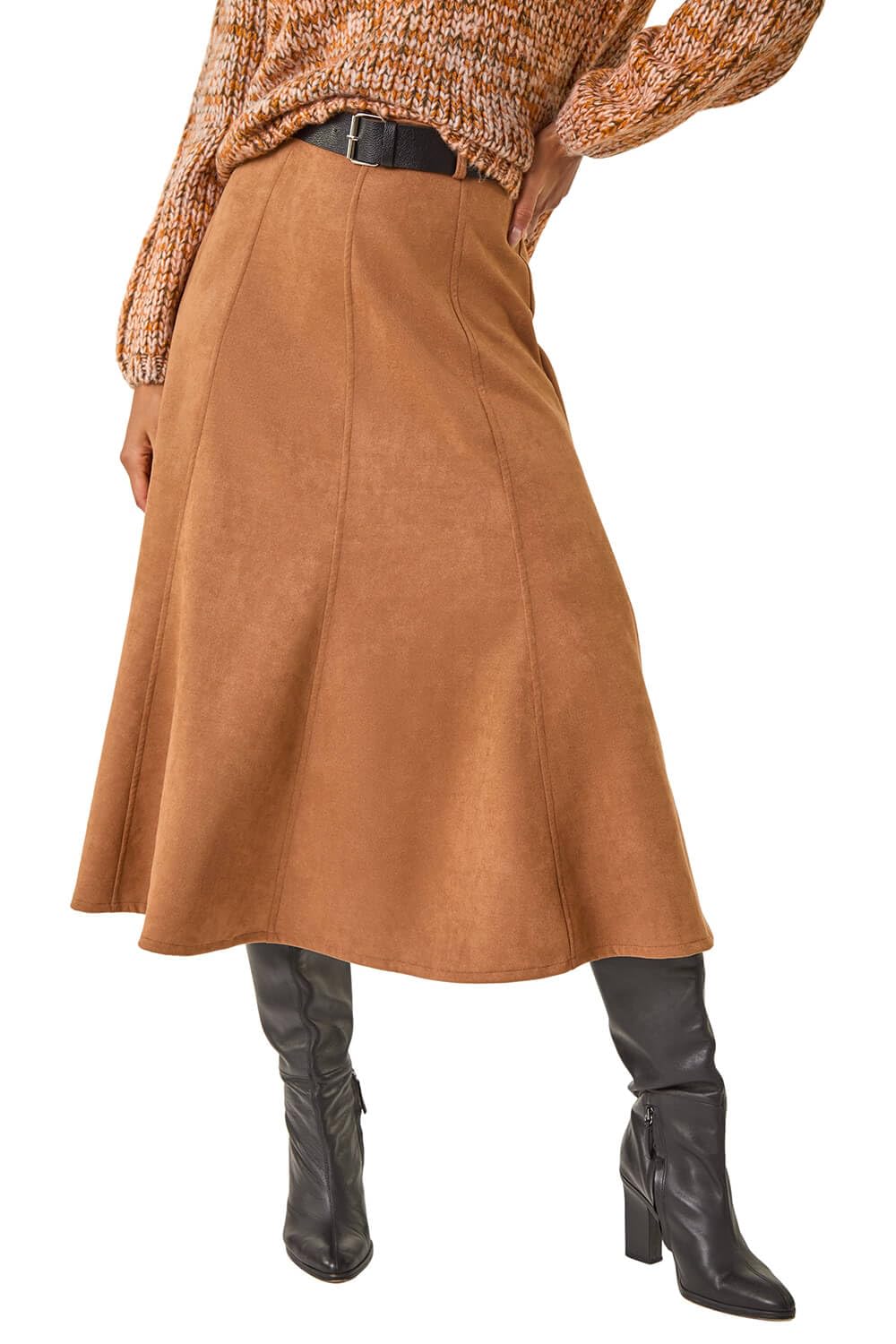 Roman Women's Rust Belted Faux Suede Midi Skirt Size 12