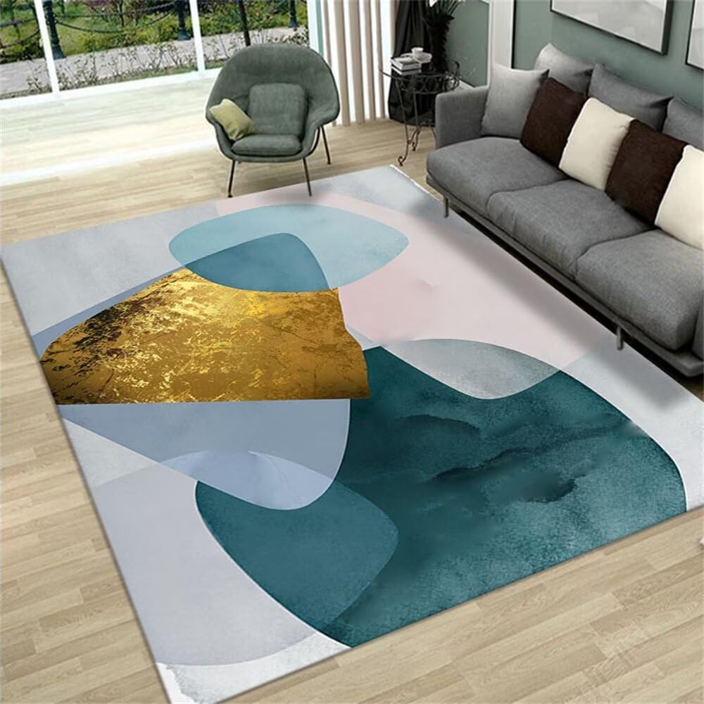Tapis de salon poil court bleu 60x90cm lavable pour entrée