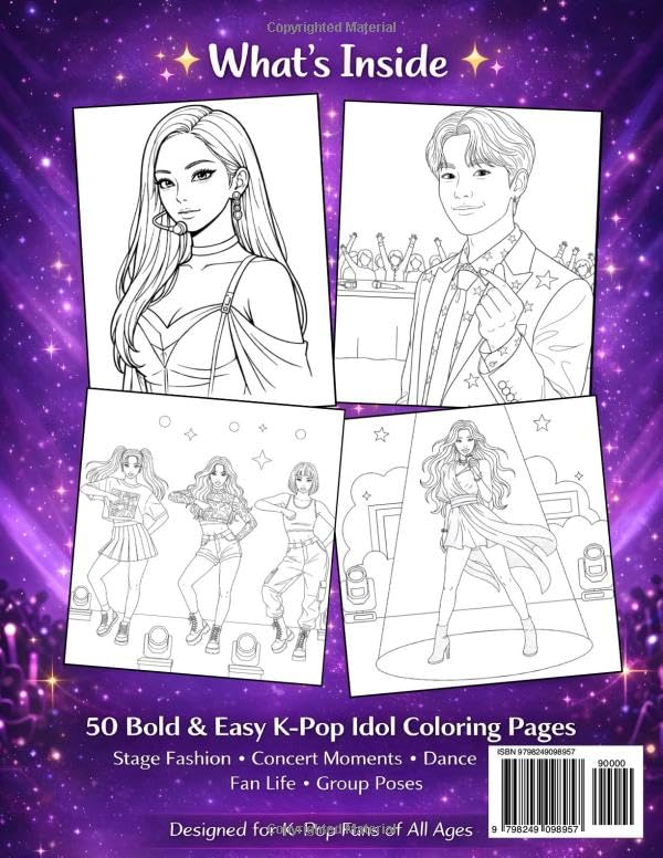 K-Pop Coloring Book: Bold and Easy Coloring Featuring Idol Stage Fashion, Concert Performances & Fan Life | Perfect Gift for Teens and Adults image 3