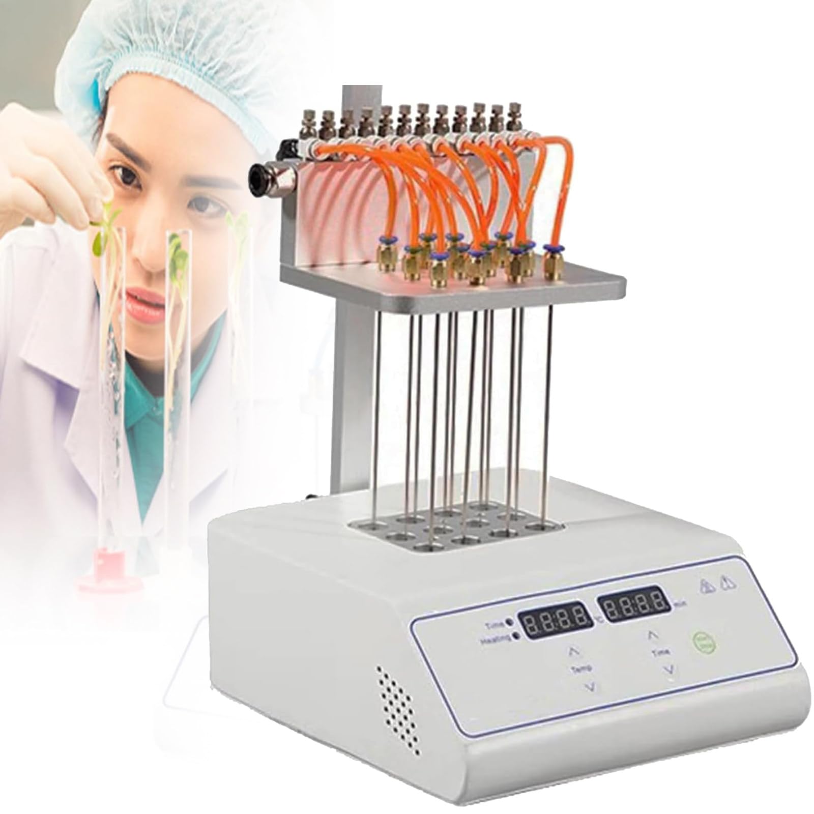 Evaporador de Muestras de Laboratorio, Concentrador de Muestras de Nitrógeno, Concentrador con Limpieza de Nitrógeno, Altura Ajustable, para Laboratorio (12holes)