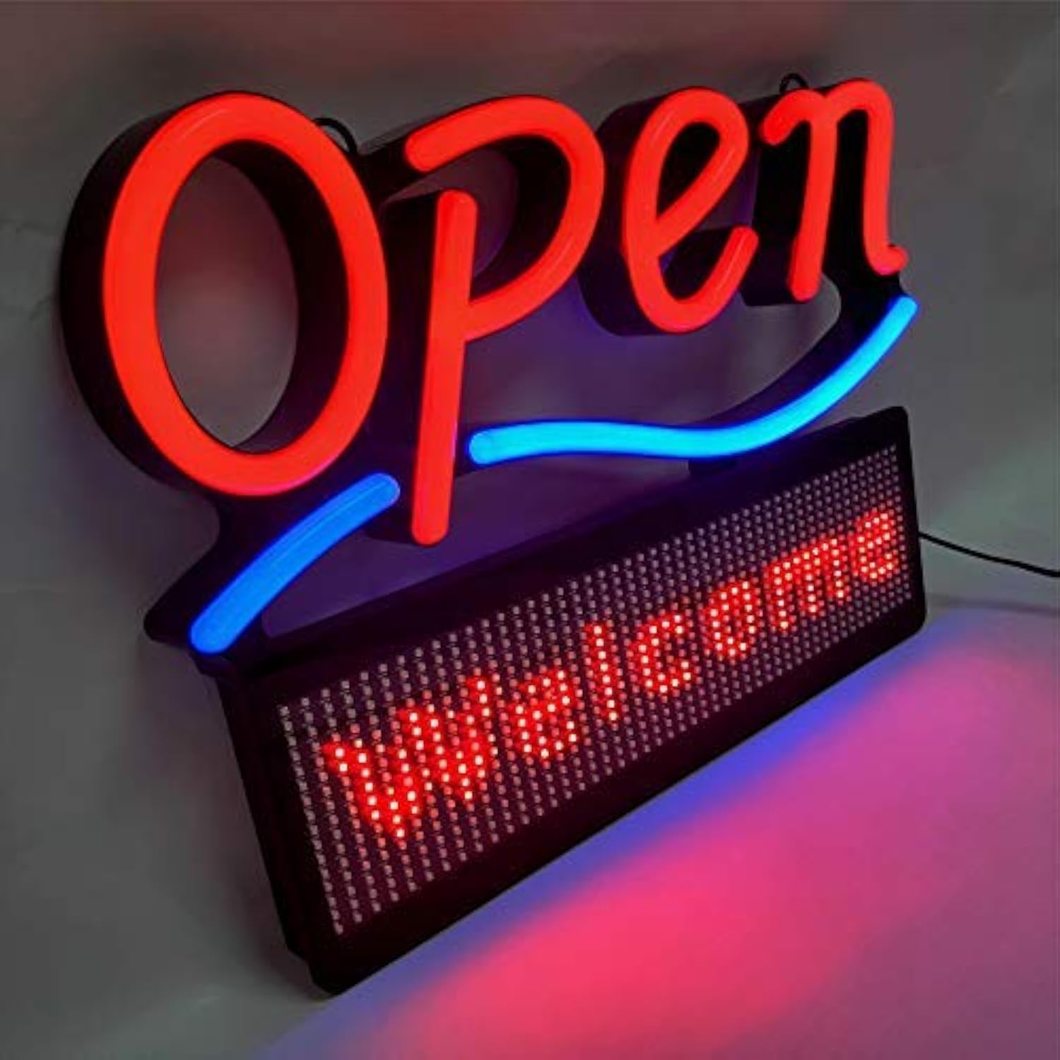 MaxLit 21'' x 16'' Open Business Sign with Programmable Scrolling Message Display (Red, 21'' x 16'')