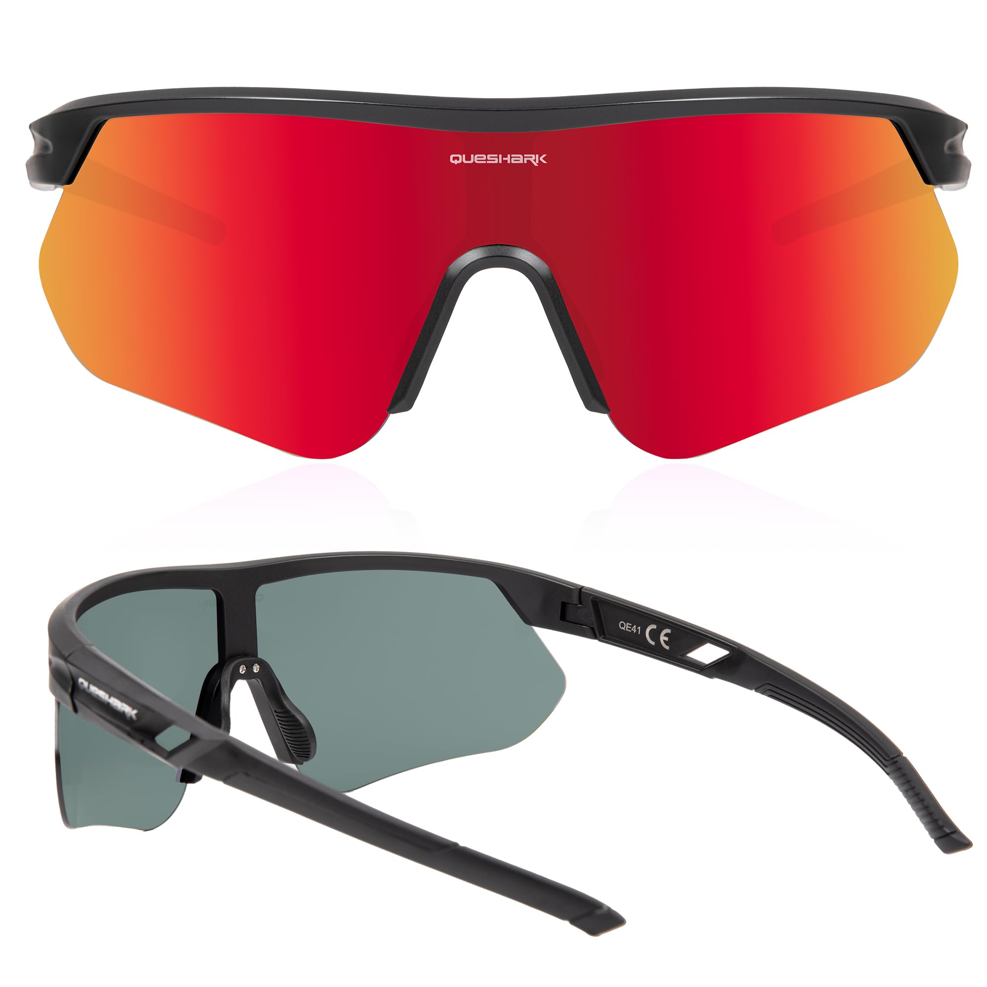 Queshark Occhiali Ciclismo, Occhiali Running Uomo Donna, Occhiali Veloci, TR90 Telaio & Protezione UV400, Occhiali da Sole Sportivi per Ciclismo Corsa Pesca Baseball Sci