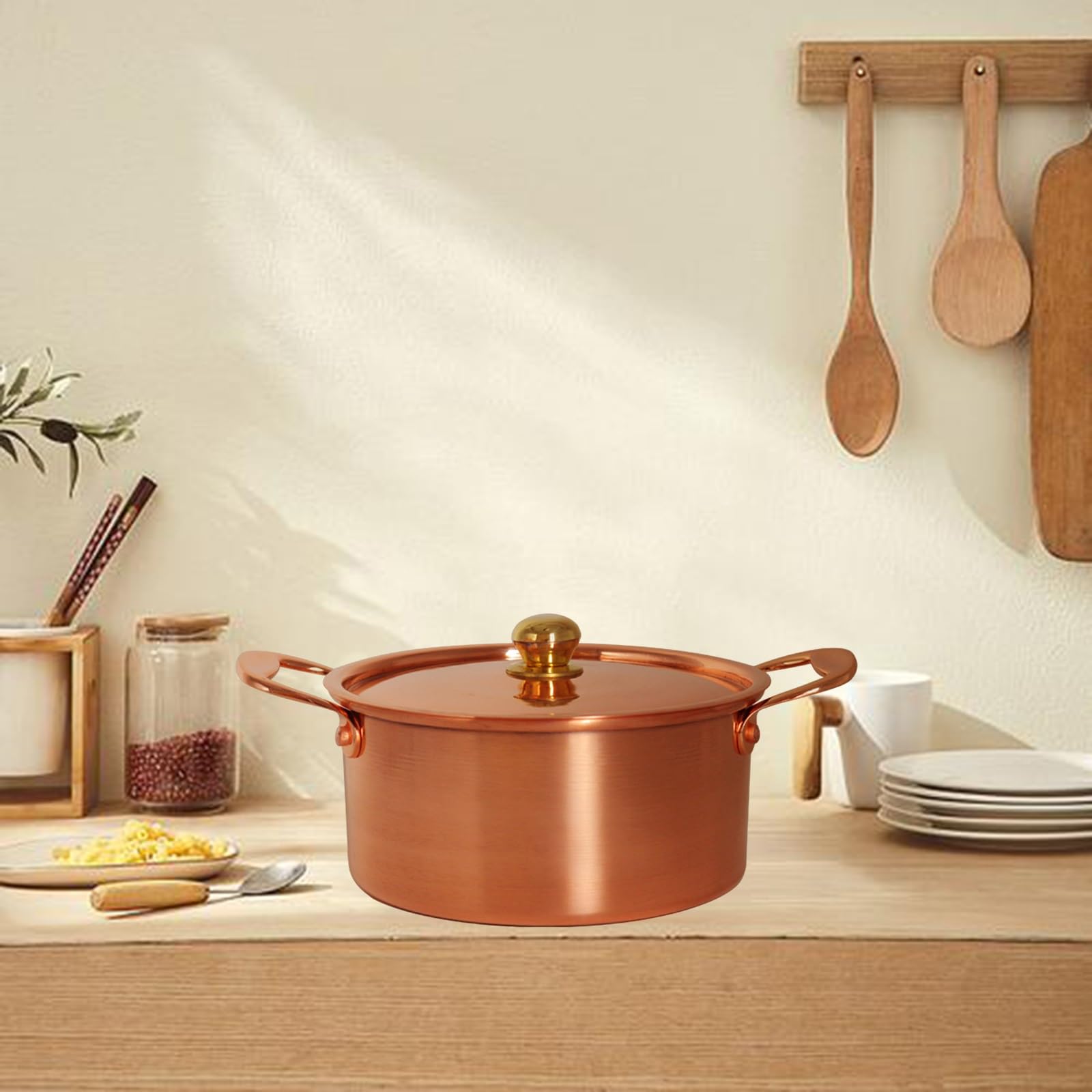 Kupfertopf für Herd, Induktion, schöne Form, Kochtopf mit Deckel | Stielkasserolle, Kupferkochgeschirr, Hot Pot für Restaurant zu Hause, 16CM