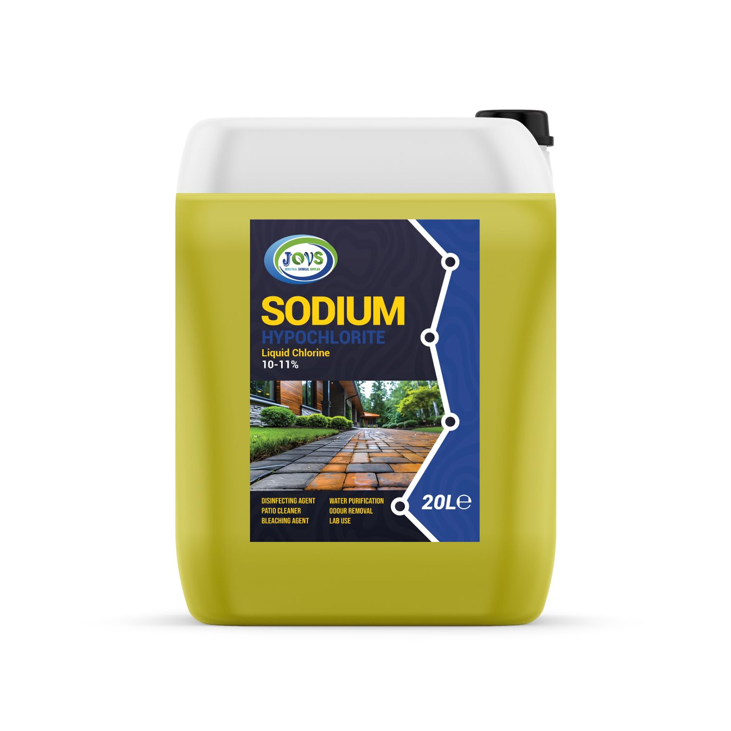 JOVS Sodium Hypochlorite 20 Litre (4x 5l) - High Strength (10% -11%) Brick, Driveway & Patio Cleaner - Stain Removal | Bleaching Agent | Odour Removal
