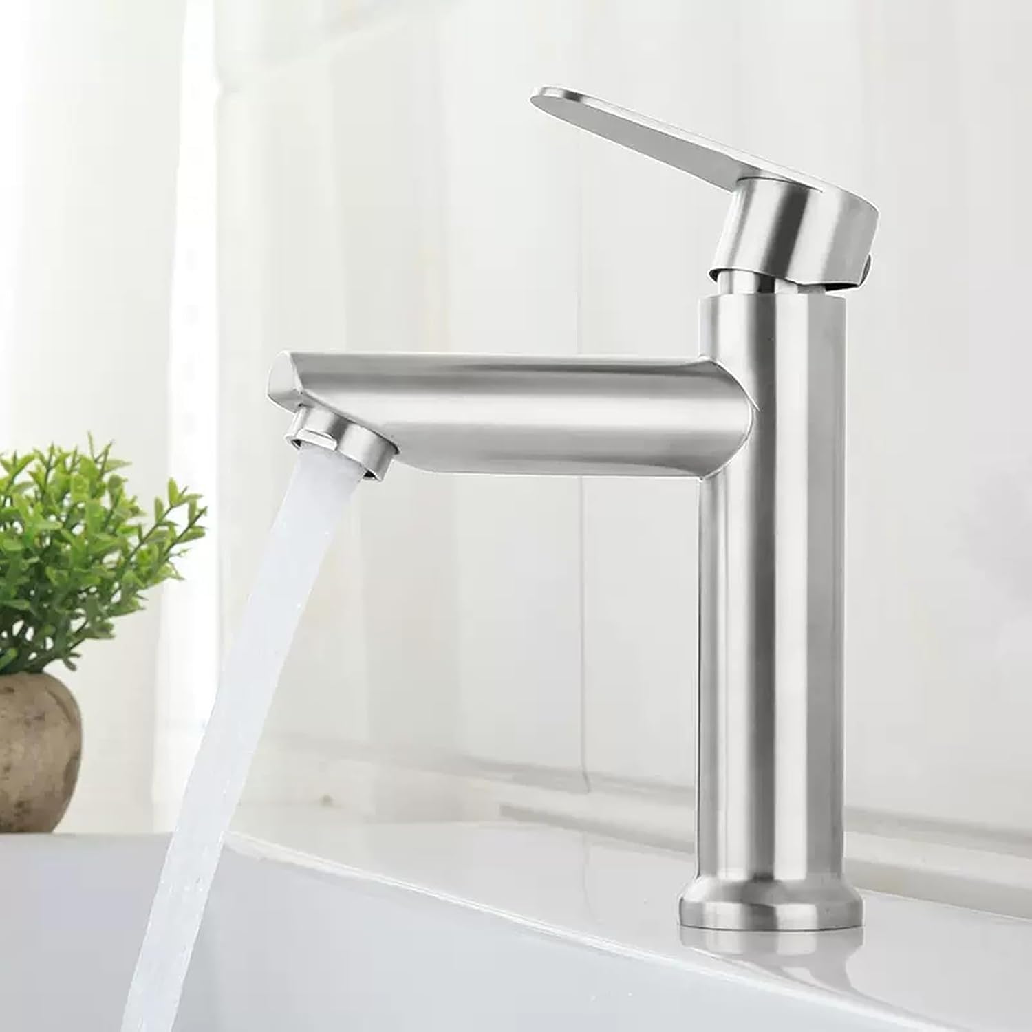 XWIHTR Rubinetti per lavabo e bagno caldi e freddi in acciaio inox, con risparmio idrico silenzioso e senza gocciolamento per bagno, lavabo, piccoli rubinetti da cucina (spazzolato)