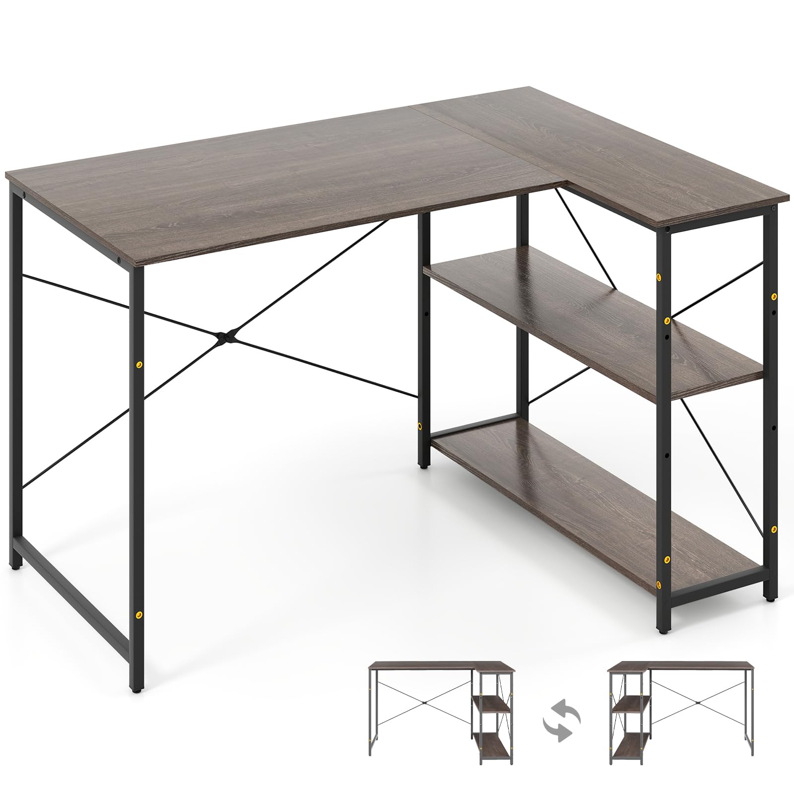 Bureau d'ordinateur d'angle gris SFAREST pour télétravail efficace en chambre