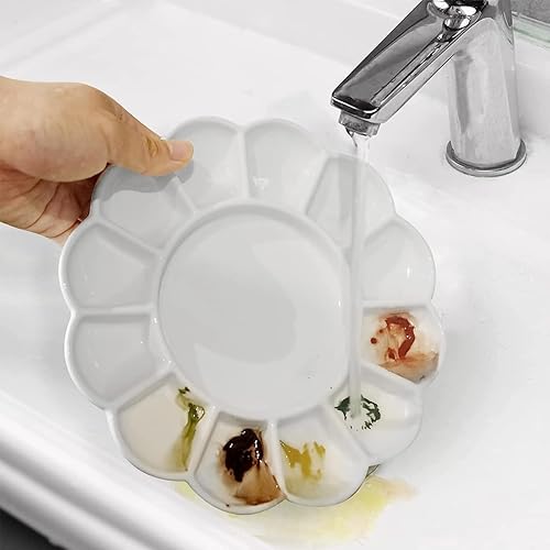 Miniatura 4 de Paleta de pintura de cerámica de 13 pocillos, bandeja de pintura de porcelana para artista, paleta de mezcla de acuarela para acrílico, acuarela,