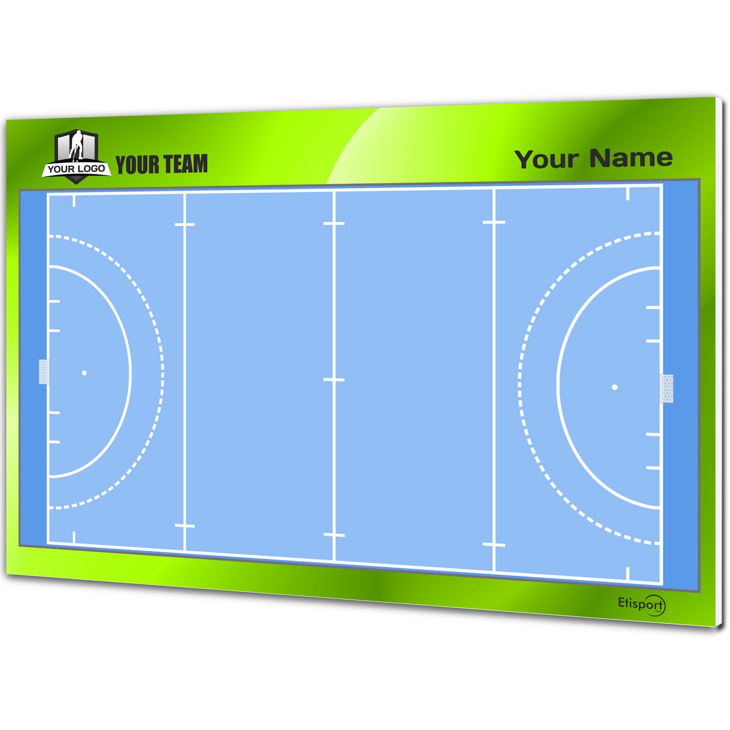 Pizarra táctica Hockey Hierba para entrenador personalizada con nombre y escudo del club. Tablero de borrado en seco 30,5 x 20,5cm