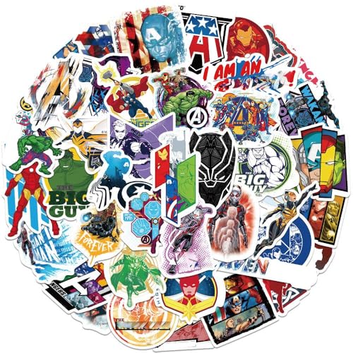 Lot de 50 Autocollants Superhero, Stickers Feuilles Autocollants Vinyles Etanches pour les Décorations Artisanales, Bouteilles D'eau, Scrapbooking, Ordinateurs Portables, Vélo, Récompenses