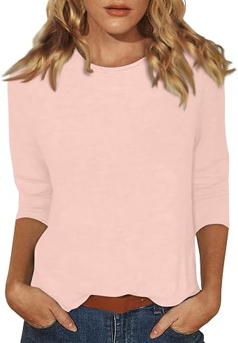 3/4 Length Sleeve Womens Tops Casual Three Quarter Sleeve Tops Basic Tees Ladies Cute Crewneck Blouses T-Shirts