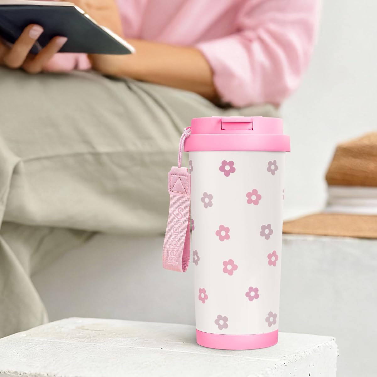SANDJEST Floral Tumbler - Stainless Steel 2-in-1 Lid Coffee Tumbler 18 oz, Insulated Travel Mug Gift for Women Girls Teen, Birthday Christmas - Image 7