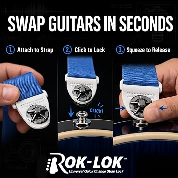 Rok Lok Pro - Universal Quick Change Guitar Strap Lock - Set of strap locks with ANTI-SCRATCH coating - Protect your instrument with no modifications or hardware replacement