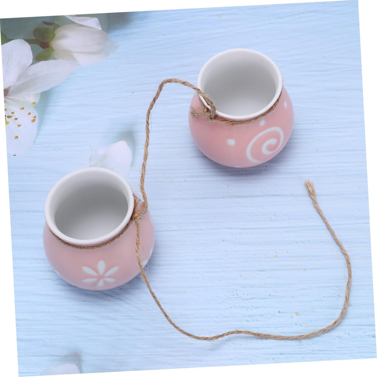 4pcs Hanging Cute Ceramic Pots with Jute Rope for Wall or Ceiling Mount for Balcony Windowsill Home Decor Breathable Design with Drainage