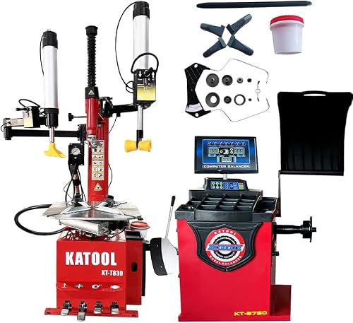 Kzoo Lift KT-T830 Tire Changer 2.0 HP Bead Blaster and KT-B750 Wheel Balancer Automatic Measurement Ruler Combo Machine Garage and Shop Equipment for Tire Repair