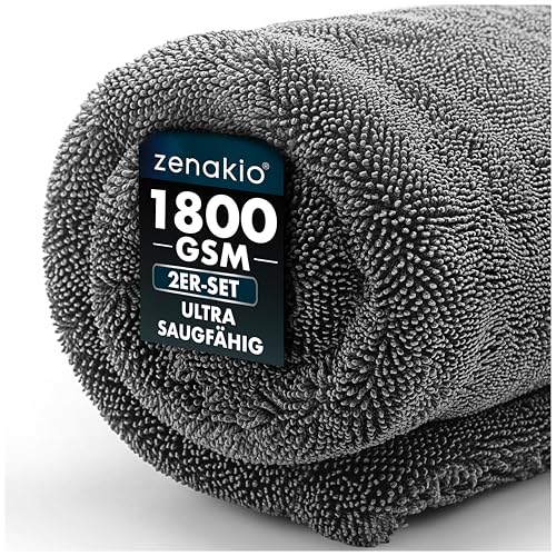 ZENAKIO Auto Trockentuch - 2 Stück 80x50 cm + 40x40 cm - 1800 GSM Ultra Saugstarkes Mikrofasertücher Auto für Autopflege und Motorrad