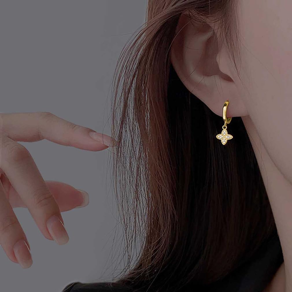 SLUYNZ 925 Sterling Silver CZ Leaf Clover Hoop Earrings for Women Teens Clover Huggie Earrings Drop - Image 3