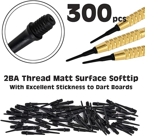 Miniatura 2 de ONE80 Matt Black Soft Tips Replacement Dart Point 2BA Thread - 6 Pcs Durable Extra Thick Dart Flight