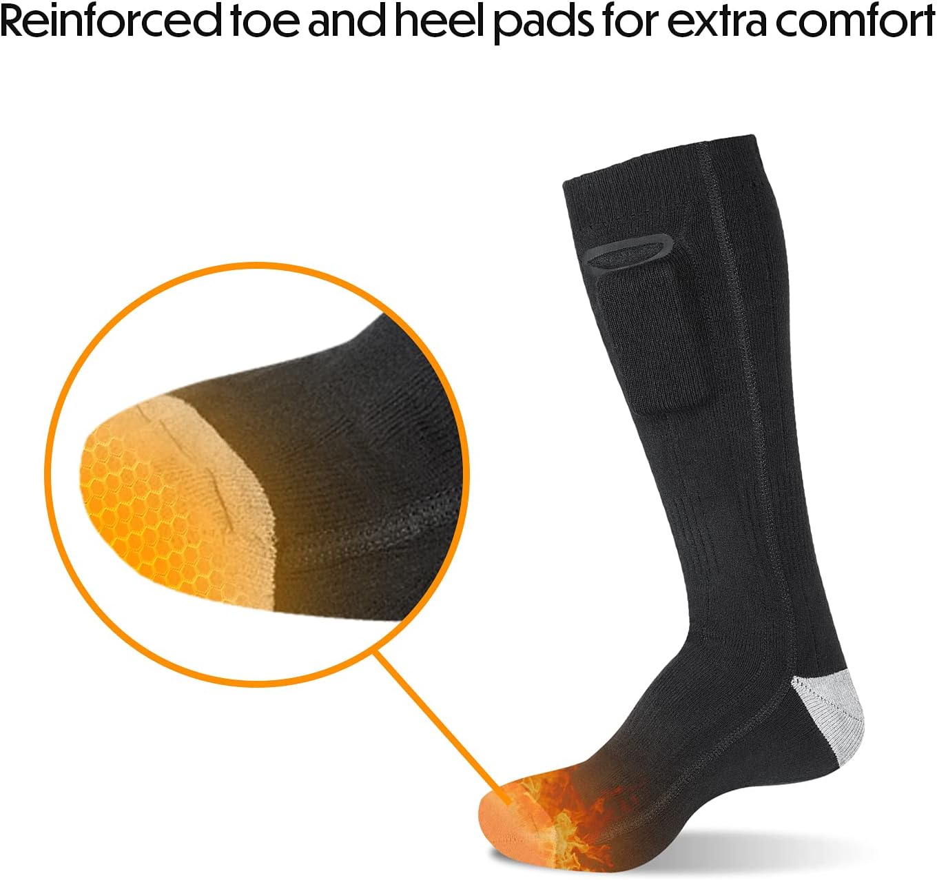 HOM Heated Socks with Rechargeable Electric Battery for Men & Women - Perfect Winter Gift Foot Warmer for Skiing, Fishing, Camping, and Outdoor Use