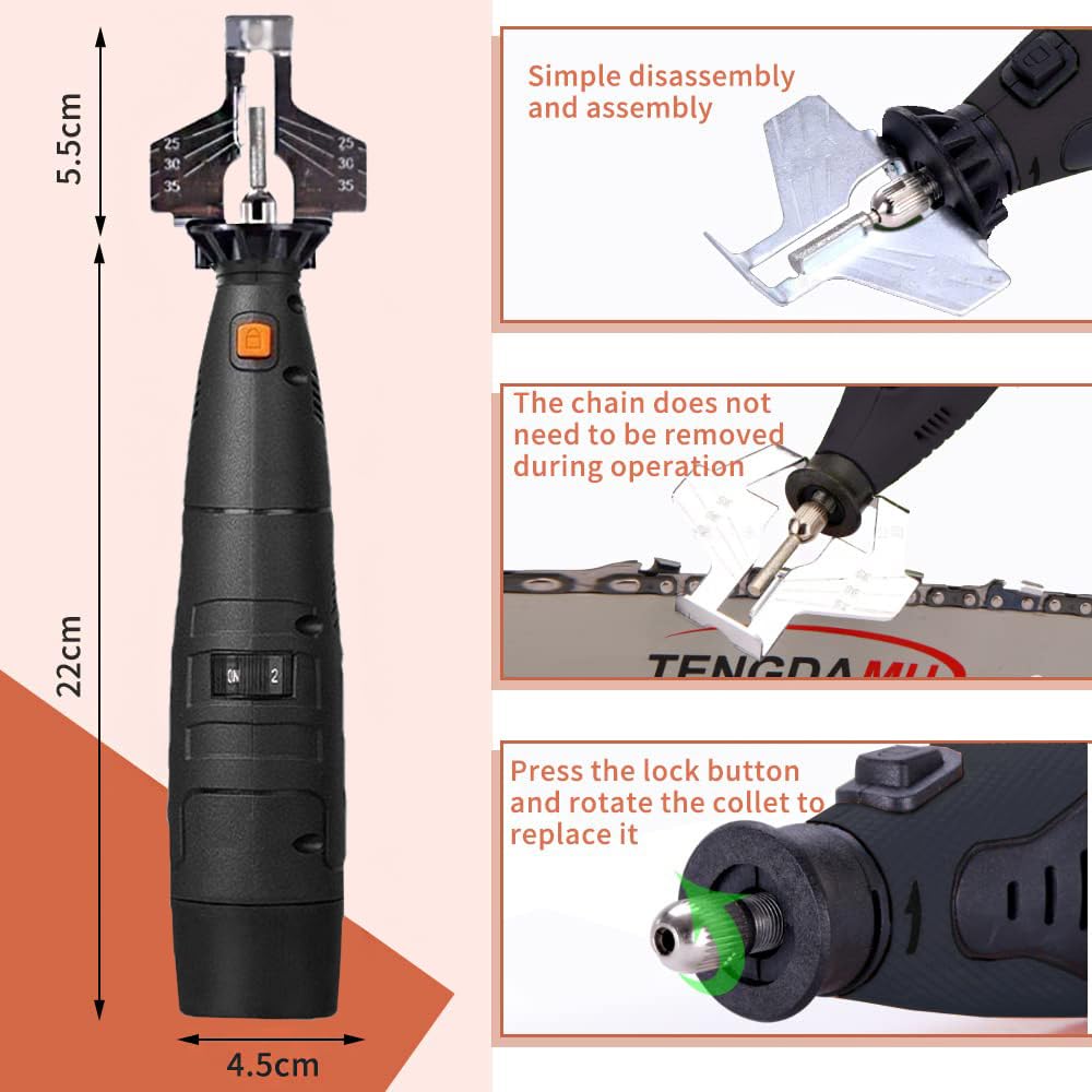 Kit de afilador de Cadenas de motosierra inalámbrica Eléctrica con 2 baterías juego de herramientas de afilar 20000rpm sierra Multifunción Maquina (Negro)