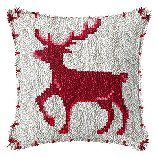 Image of ZFFLYH Latch Hook Kit, Christmas Latch Hook Kits DIY Throw Pillow Cover with Pattern Printed Canvas Craft Needlework for Kids Adults and Beginners 17 inch X 17 inch