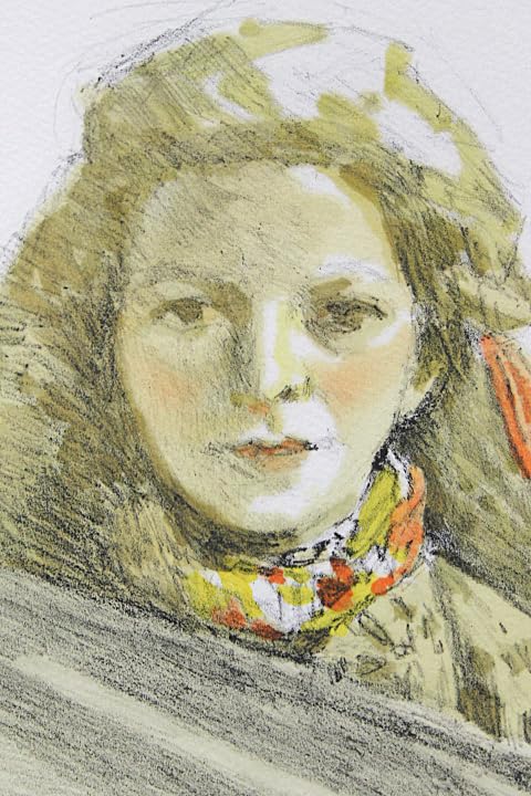 小磯良平、スカーフ女A、高級石版画集一部、版上サイン入 小磯良平、スカーフ女A、高級石版画集一部、版上サイン入 小磯良平、