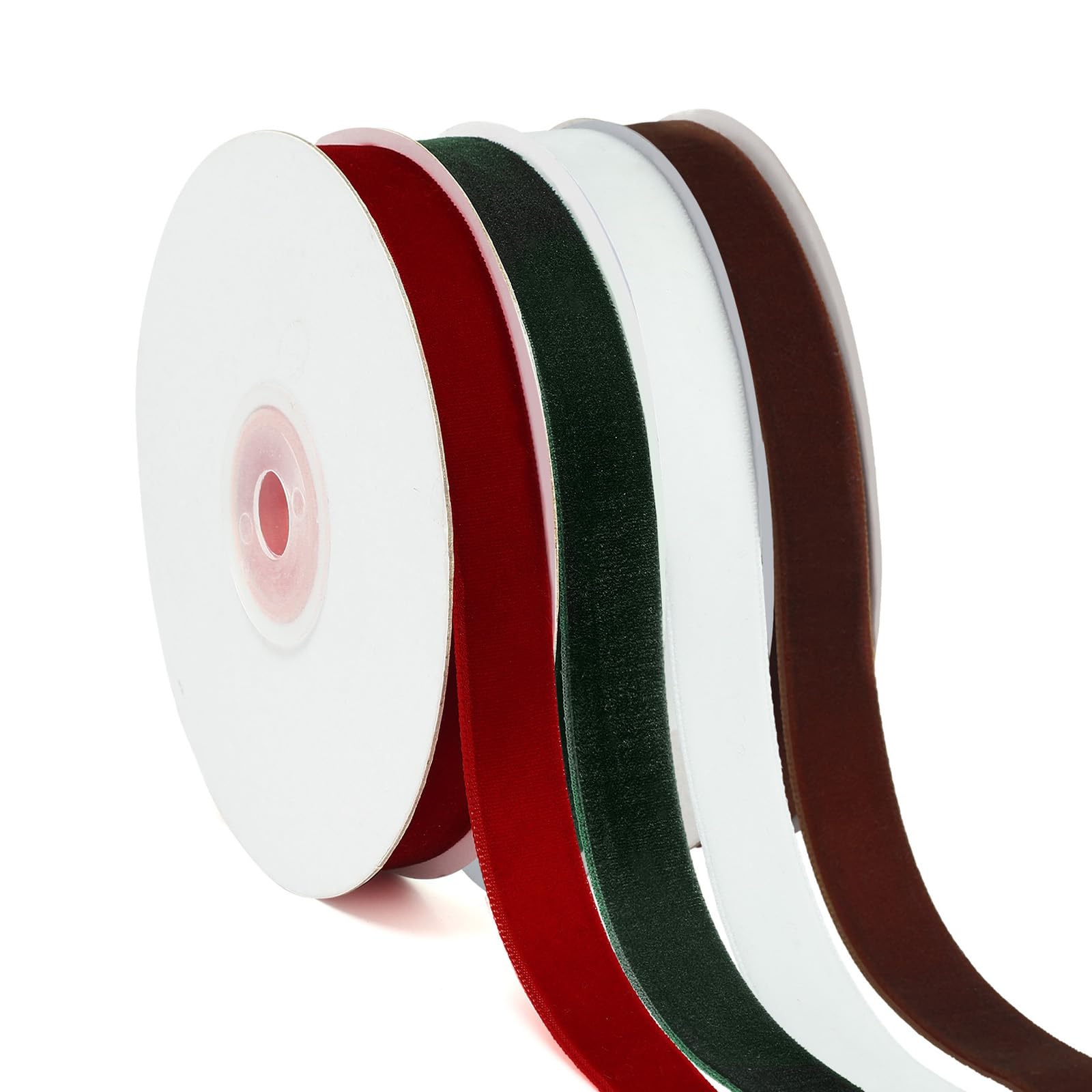 YANGTE 4 Colors Christmas Ribbon Set, 5/8" x 40Yard Premium Velvet Ribbon for Gift Wrapping, Christmas Tree Ornaments Handmade Crafts Bow Making（Red,Green,White,Brown）