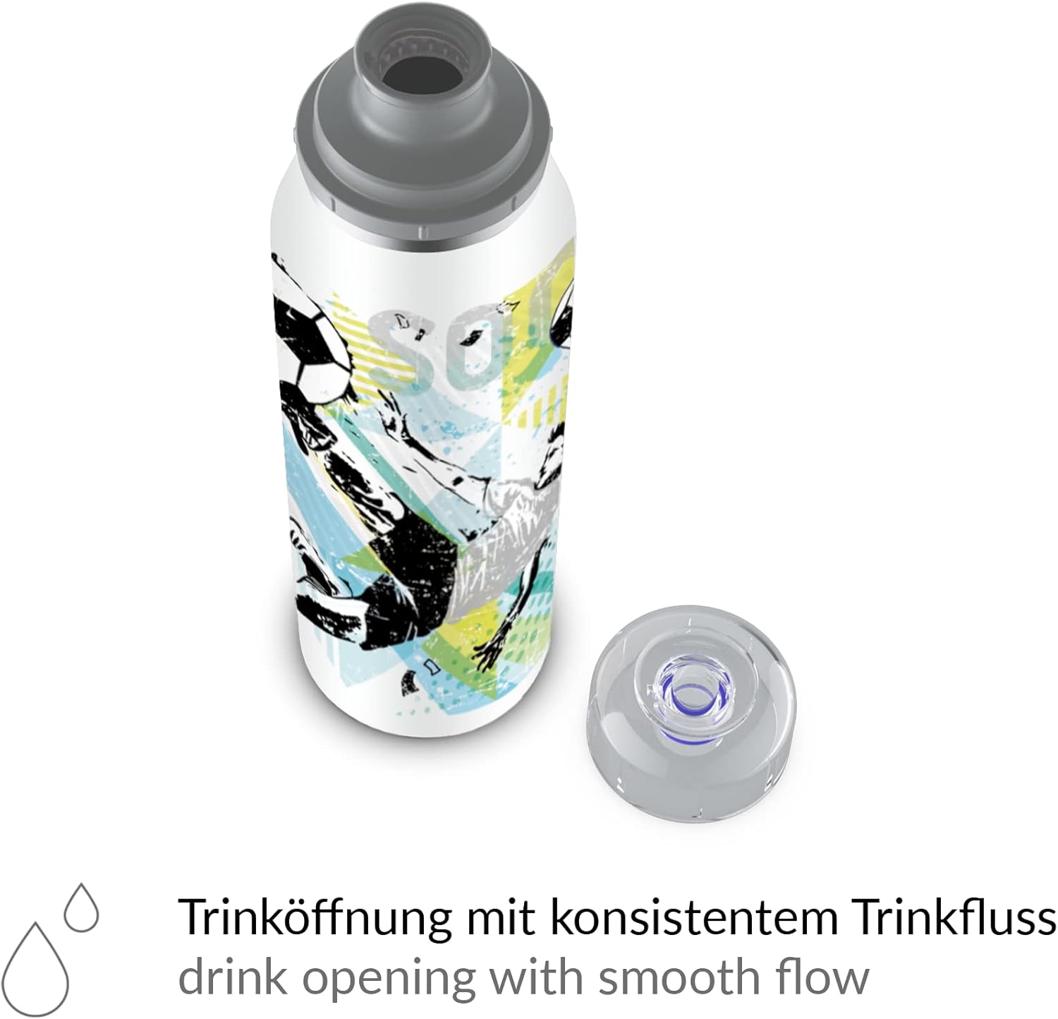 Alfi isoBottle 5677.204.050 Children's Drinking Bottle Football Thermos Flask, Stainless Steel Insulated Flask, Water Bottle 5677.204.050, Thermos Flask Hot 12 Hours Cold 24 Hours BPA Free, Goal